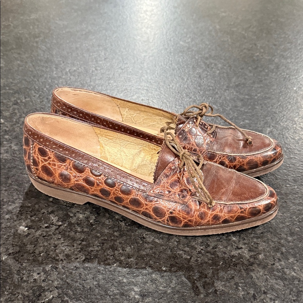 Salvatore Ferragamo Textured Brown Boat Shoes